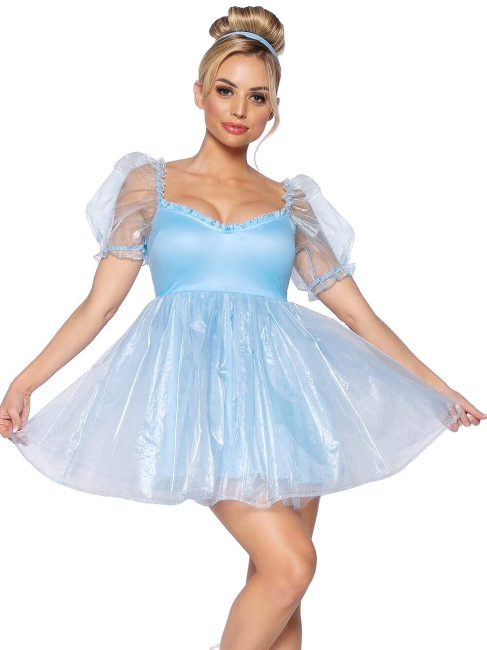6956 Standard Frosted Organza Babydoll Dress with Ruffled Neckline and Puff